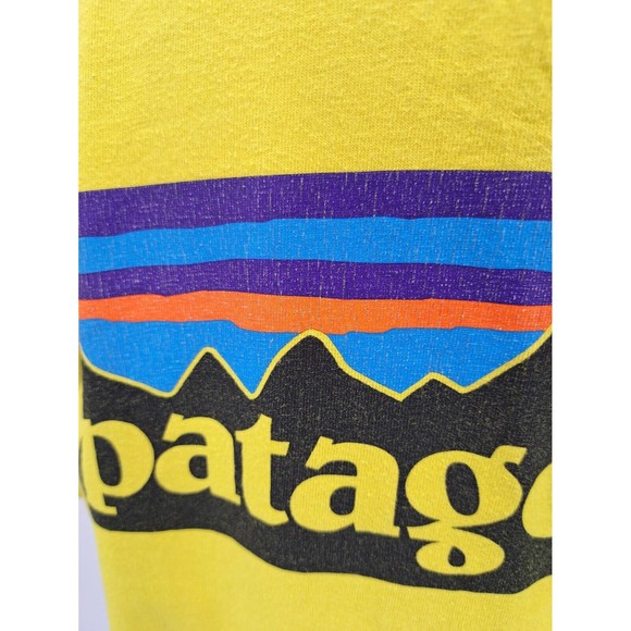 Patagonia Organic Cotton Yellow Logo Spellout T Shirt Men's Size Small S - Picture 8 of 9